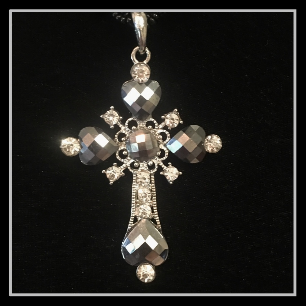 STERLING SILVER CROSS W/GREY-ISH BLACK RHINESTONES